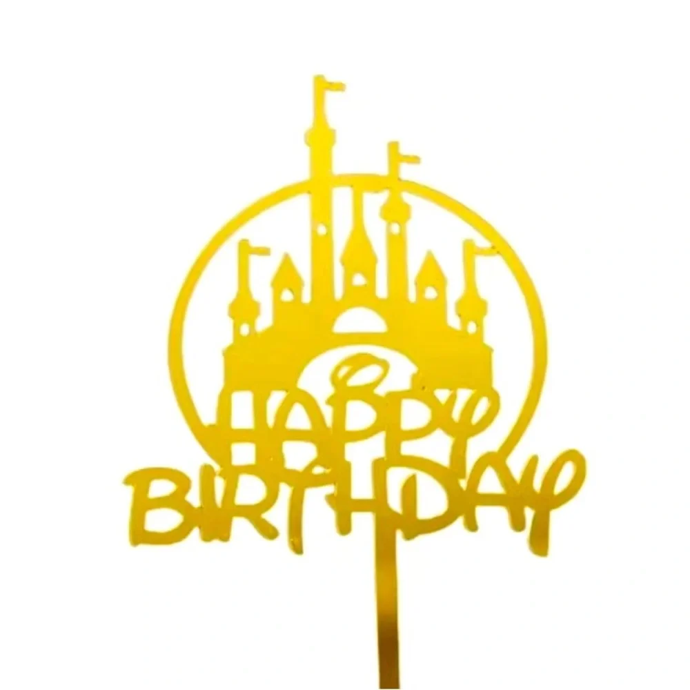 Gold Disney Theme Castle Acrylic Cake Topper